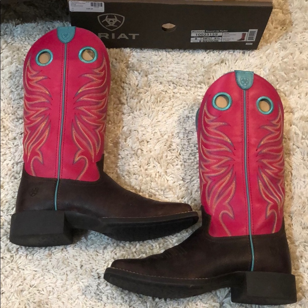 Pink Ariat Round Up Ryder Square Toe Boots